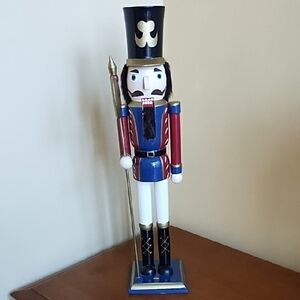 Wood Nutcracker Soldier 20 Inches Painted Solid Wood Red Blue White Black Gold